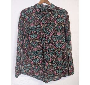 J McLaughlin Dark Floral Button Up Blouse Botanical Cotton Office Womens Small